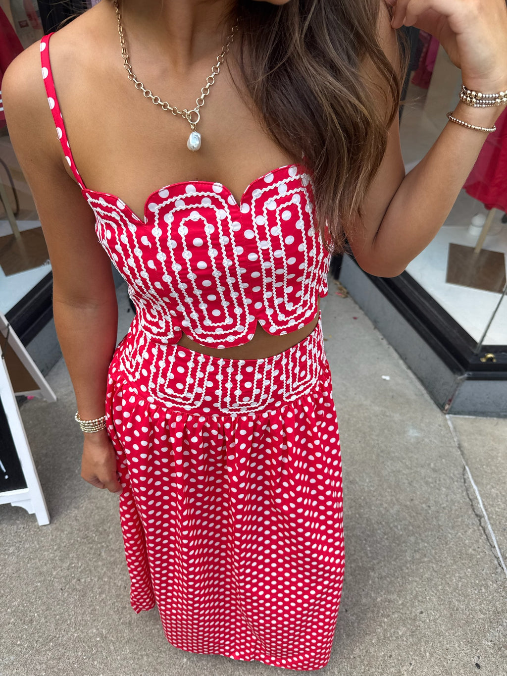 Crop Top and Polkadot Maxi Skirt Set