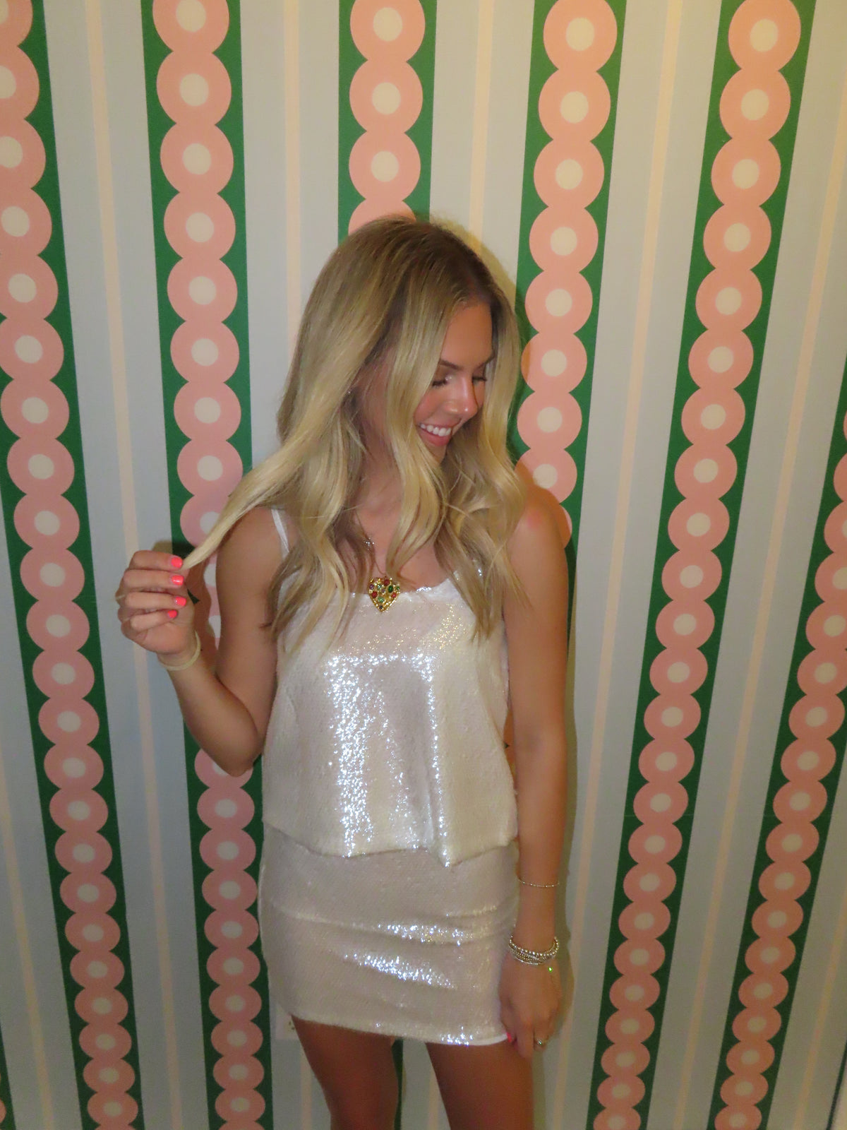 Sequin Mini Skirt- White