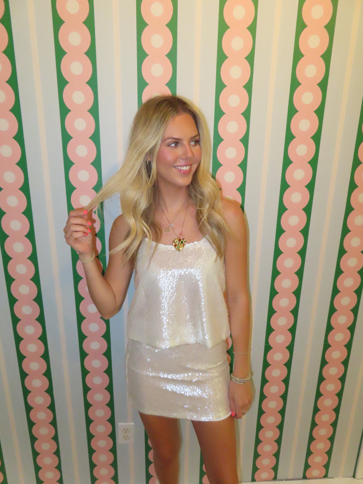 Sequin Mini Skirt- White