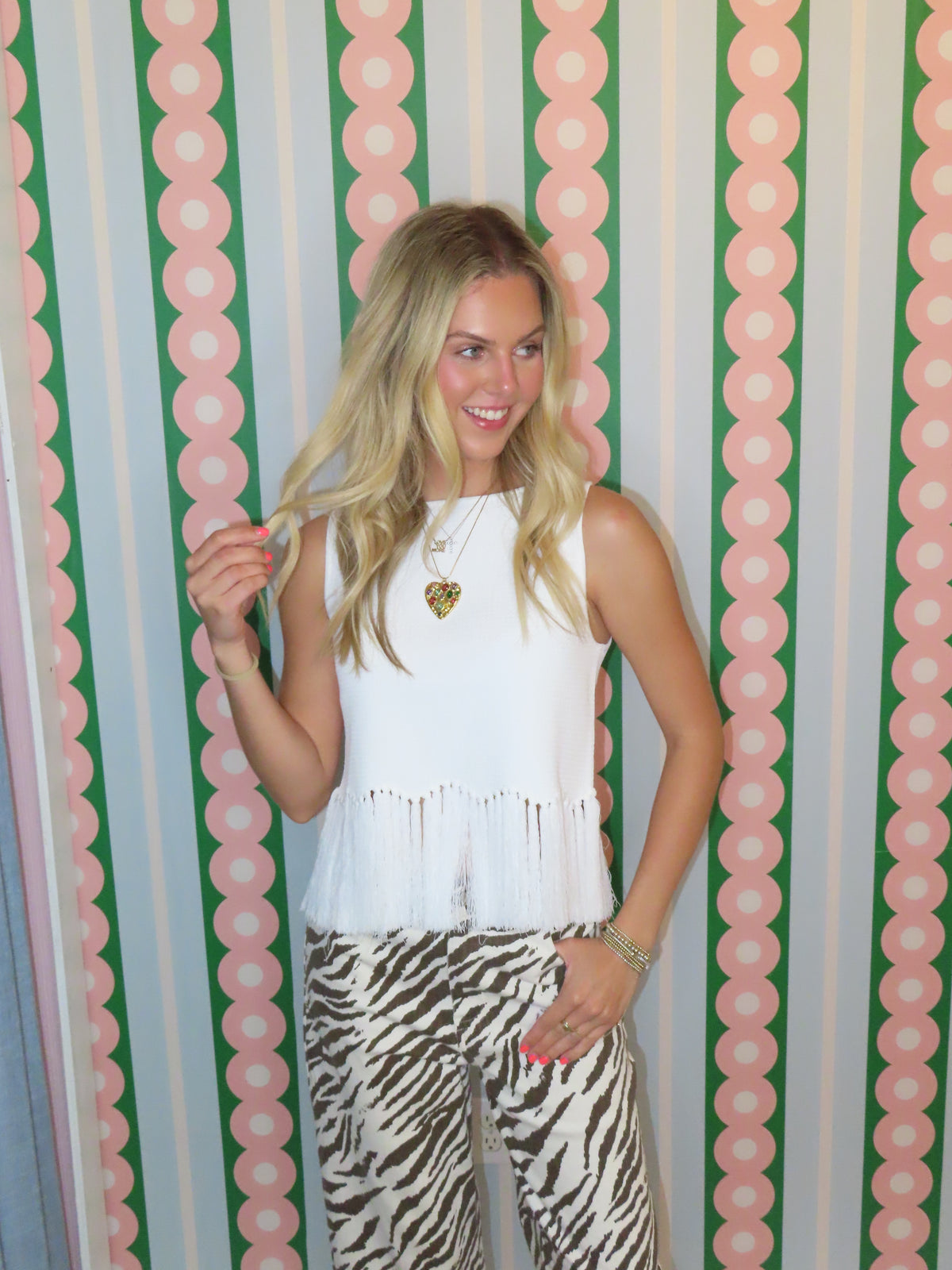 Fringe Sleeveless White Top