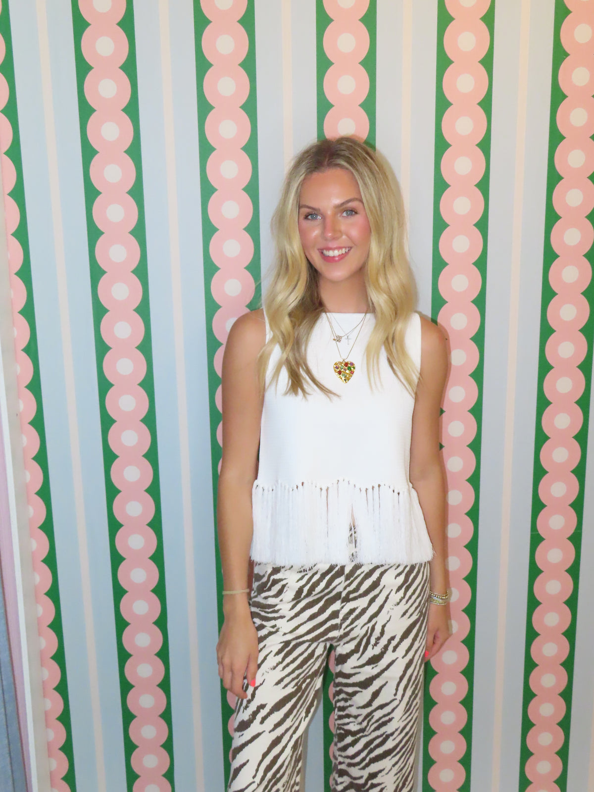 Fringe Sleeveless White Top