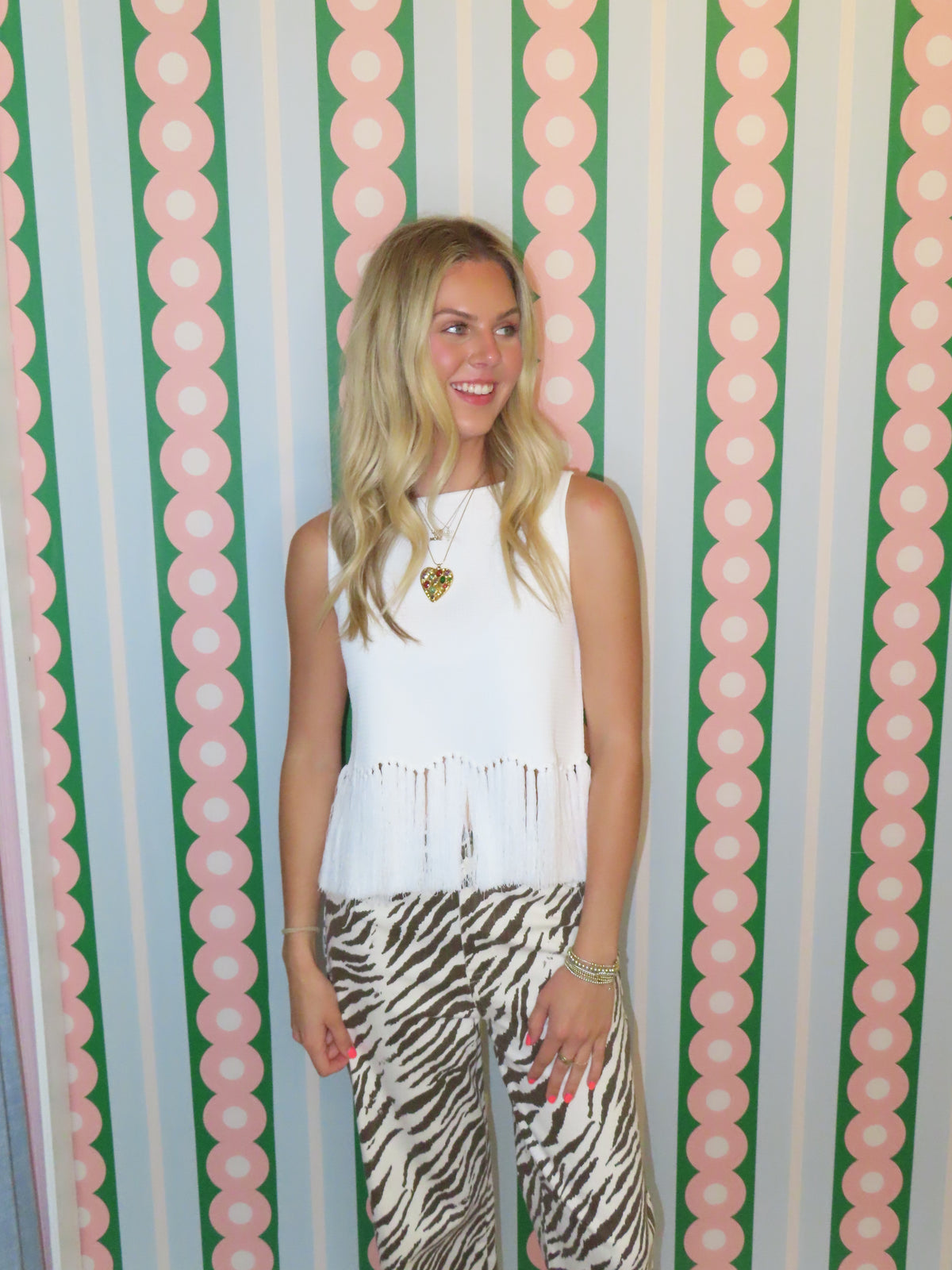 Fringe Sleeveless White Top