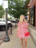 Red and White Stripe Shirt Dress