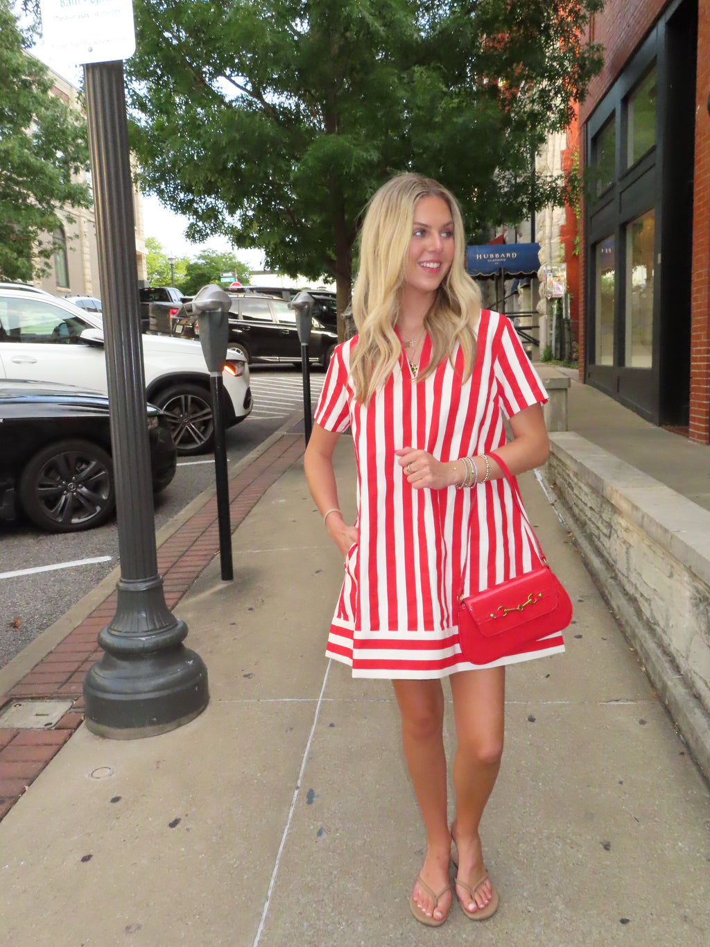 Red and White Stripe Shirt Dress