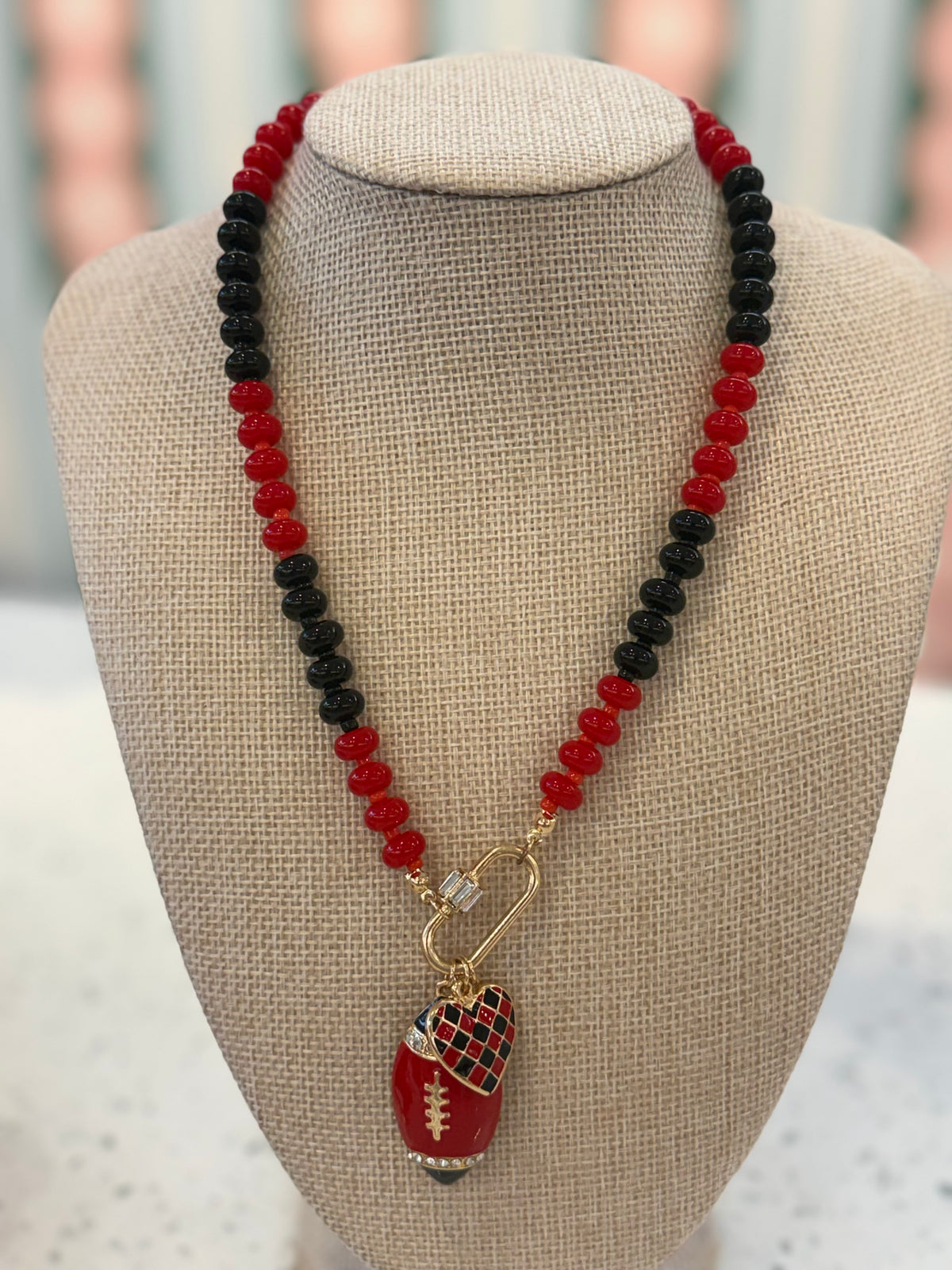 Beaded Football Charm Necklace