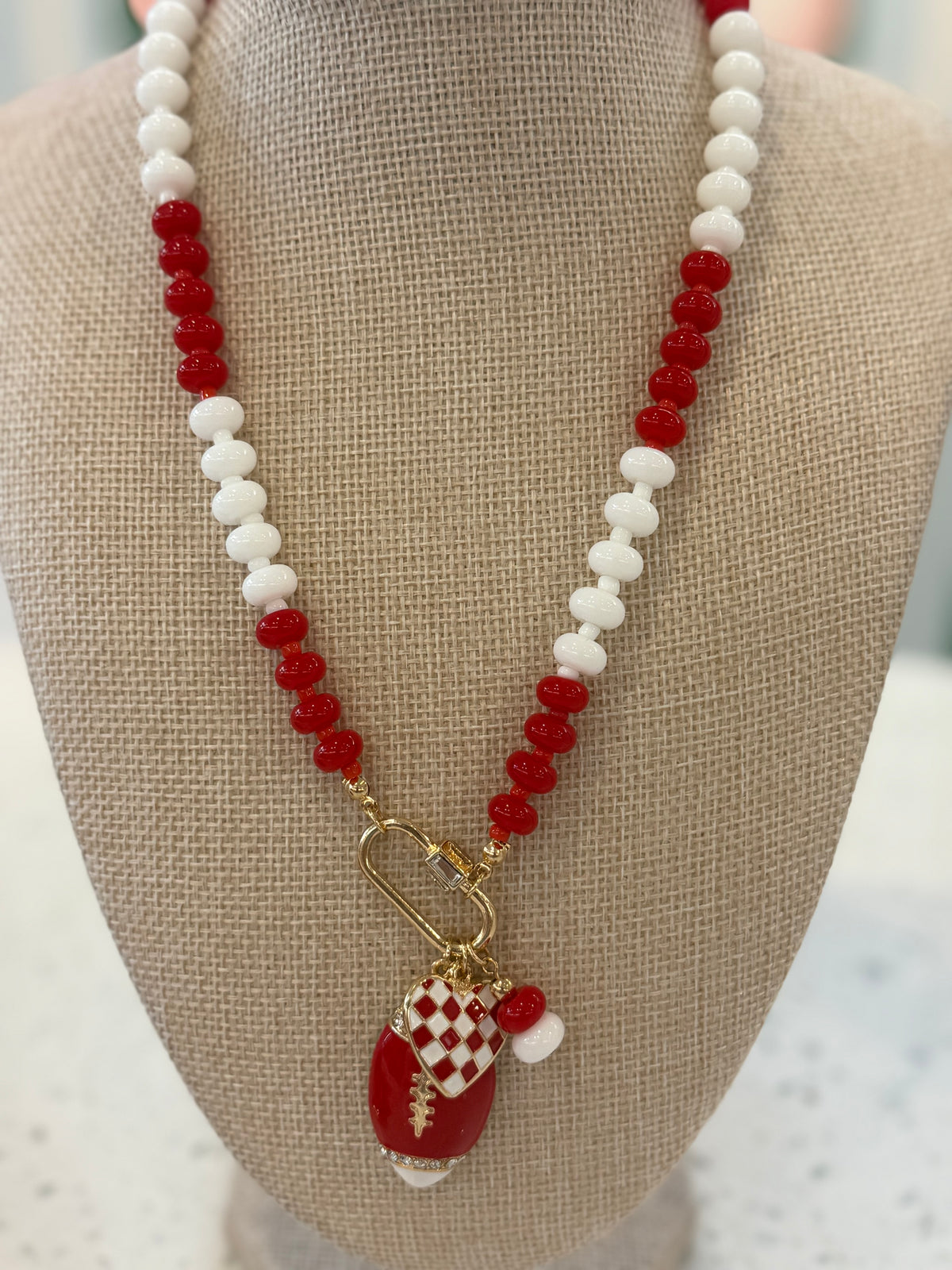Beaded Football Charm Necklace