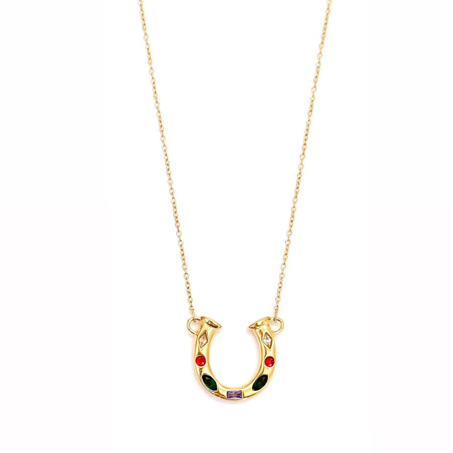 Lainey Crystal Horseshoe Necklace | Gold