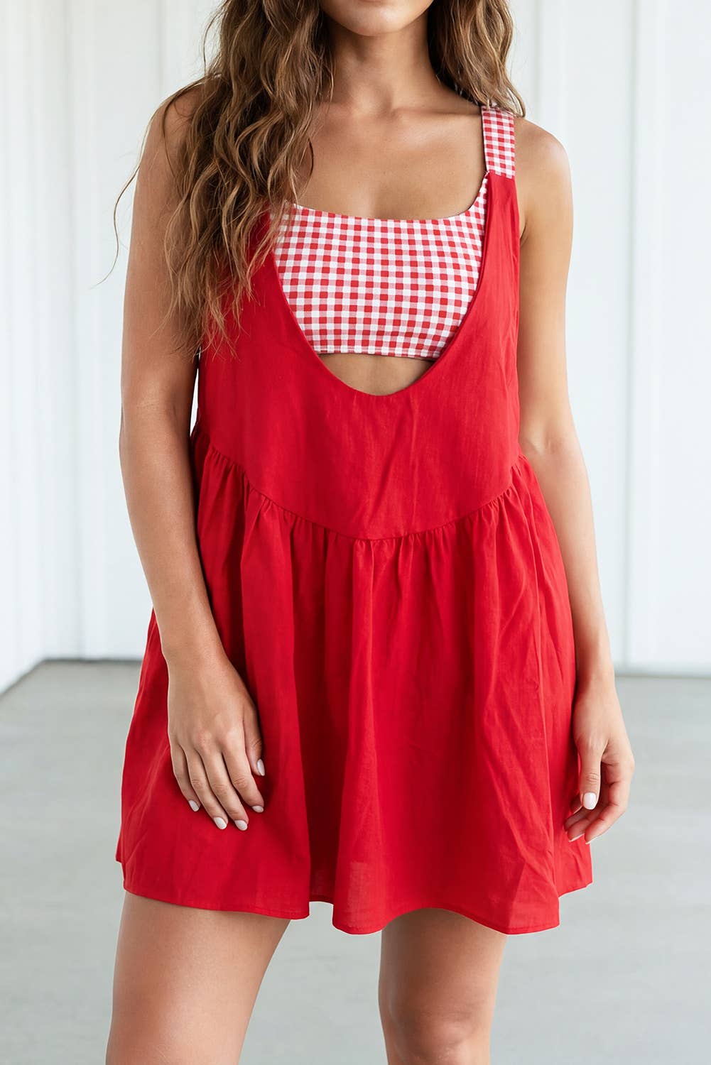 Romper Inside Patchwork Gingham Mini Dress
