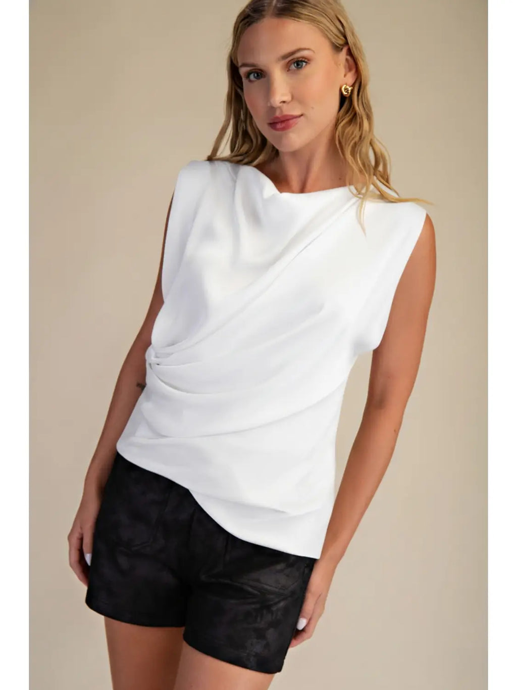 Drappy Neck White Top