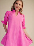 Mini Dress with Ruffle V-Neck Puff Sleeve Back Tie